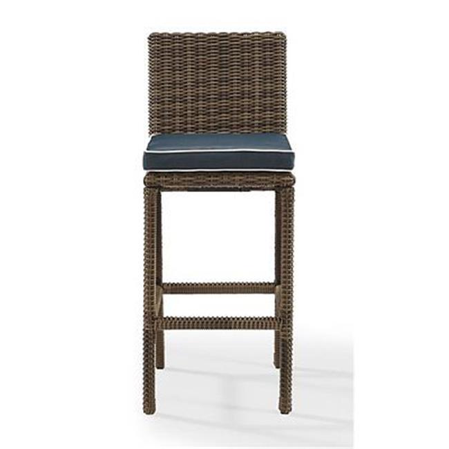 Bradenton Outdoor Wicker Bar Height Stools with Navy Cushions Set of