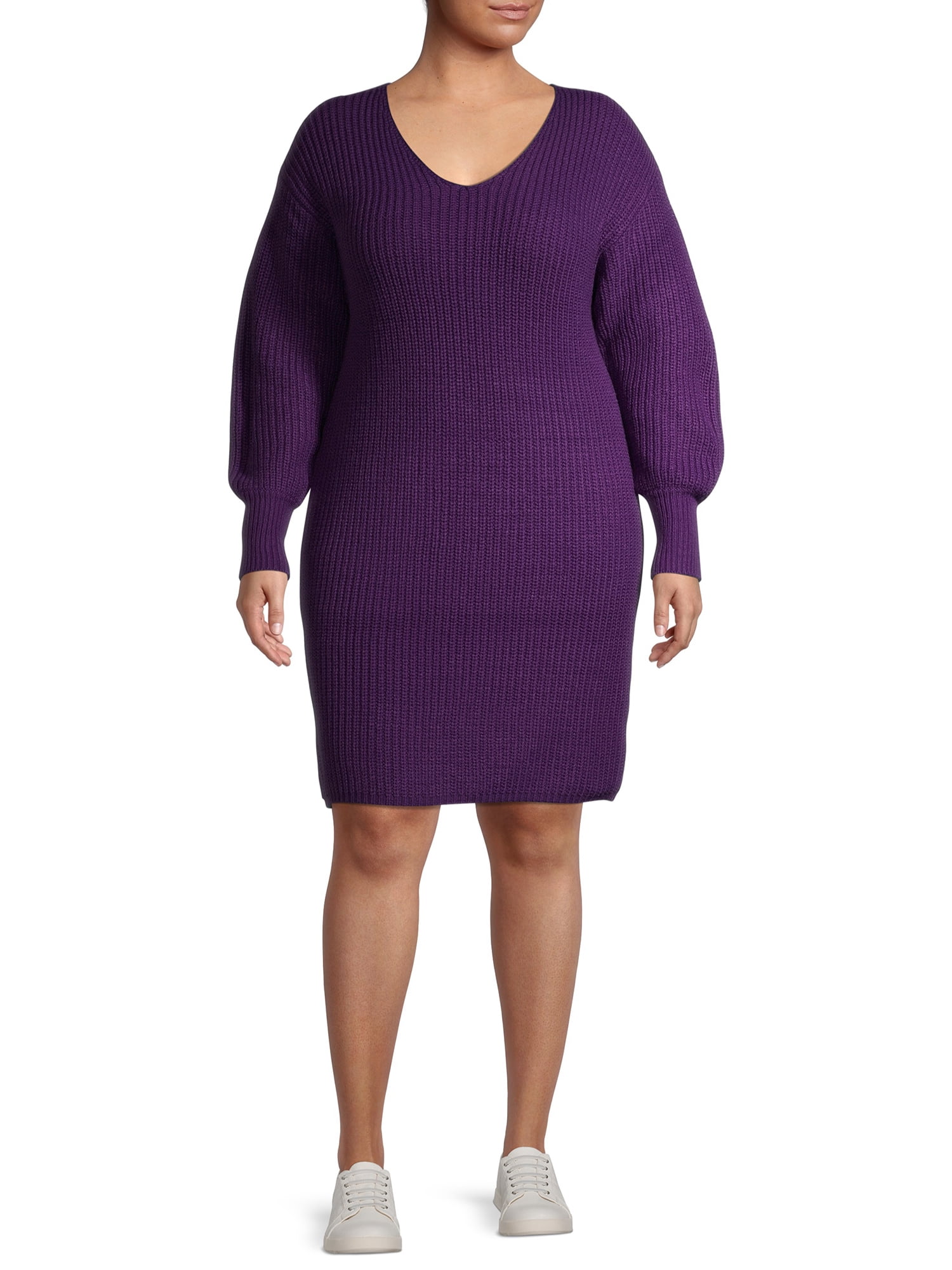 Terra & Sky Plus Size V-Neck Sweater Dress 