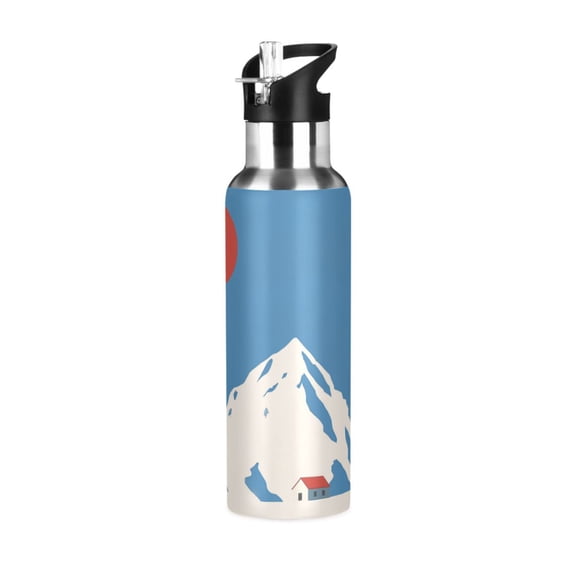 Yayeee 20oz Insulated Water Bottle Double Wall Stainless Steel with Flip Straw Lid, Snow Mountain