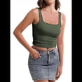 thumbnail image 2 of Camisetas Sin Mangas con Doble Forro para Mujer, Estilo Y2K, para Salir, Ajustadas, Sin Mangas, con Cuello Cuadrado, para Verano. Verde L, 2 of 8