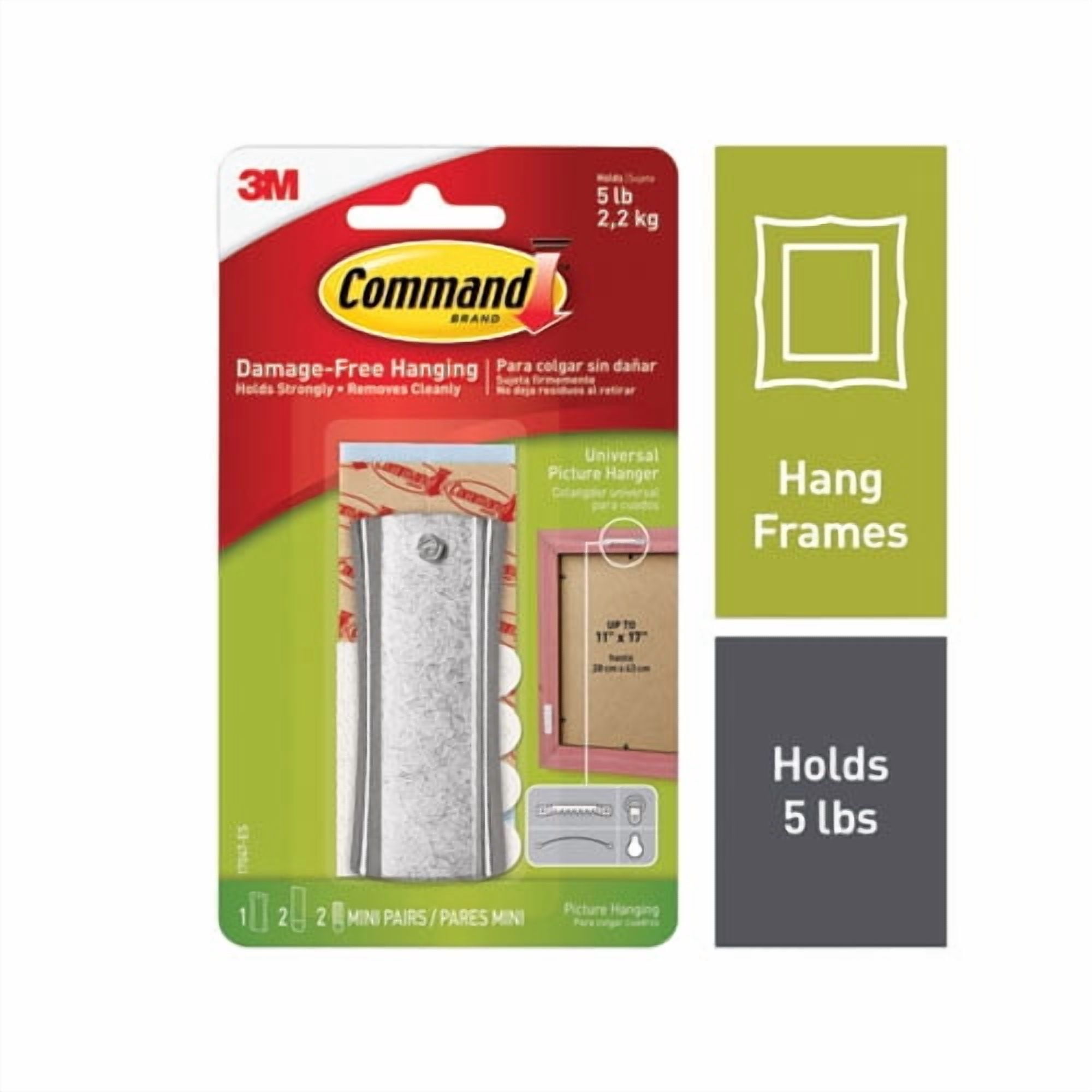 Universal Picture Hanger, Large, Silver, 5 Lb Capacity, 1 Hanger And 4 Strips | Bundle of 5 Each