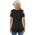 thumbnail image 4 of SHIBEVER Women T Shirts Tops Summer Short Sleeve V Neck Cold Shoulder Tee Shirt Basic Black Blouse Top Size XL, 4 of 5