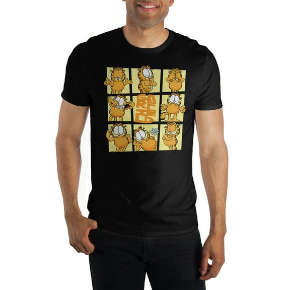 Mens Garfield Cartoon Cat Character Black Graphic Tee-M