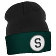 thumbnail image 2 of Daxton Custom A to Z Initial Letters Cuff Hat Beanie Warm Knit Skull Cap, Black DkGreen Letter S, 2 of 3