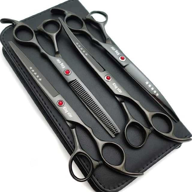 Juego de tijeras de aseo para mascotas Kingstar Titanium Black 18 cm 4 piezas