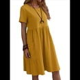 thumbnail image 2 of Vestido Camisero de y Algodón de Verano para Mujer, Informal, Holgado, con Cuello Redondo, Corta, Midi y Bolsillos Amarillo S, 2 of 7