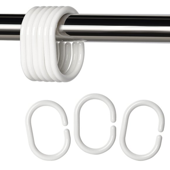 Qulable 24 pcs Douche Rideaux Anneaux en Plastique Douche Rideaux Crochet Cintre Bain Drape Boucle Clip Glisser Salle de Bain Fenêtre Tige (Blanc)