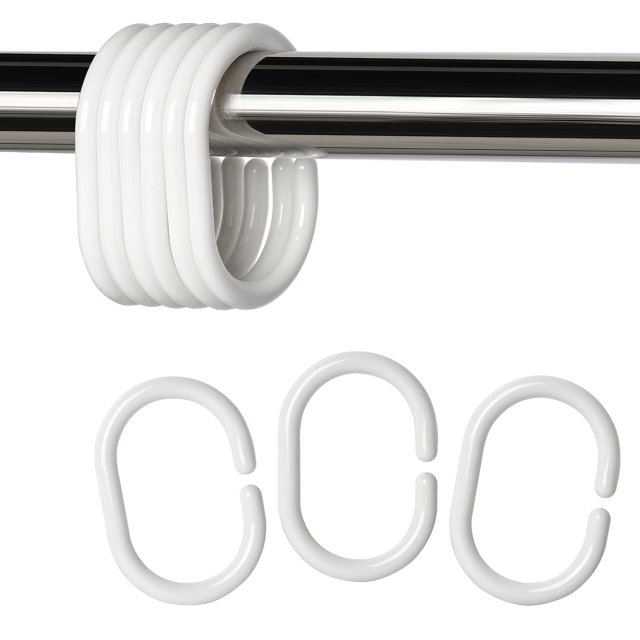 Qulable 24 pcs Shower Curtain Rings Plastic Shower Curtain Hooks C-Shaped Rings Hook Hanger Bath Drape Loop Clip Glide Bathroom Shower Window Rod (White)