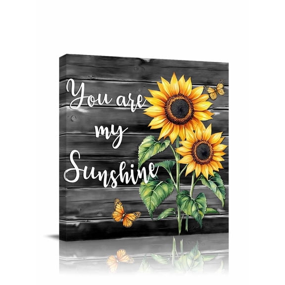 Sunflower Butterfly Canvas Wall Art, You Are My Sun Shine Vintage Wood Board Framed Wall Decor Modern Artwork Prints Painting for Living Room, Bedroom, Kitchen & Cafe Decor 28x28 Inch