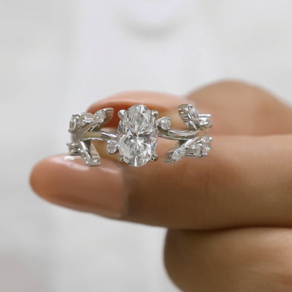 JEWELEGANT 1.50 Carat Oval Moissanite Engagement Ring, Nature Inspired Wedding Ring for Women