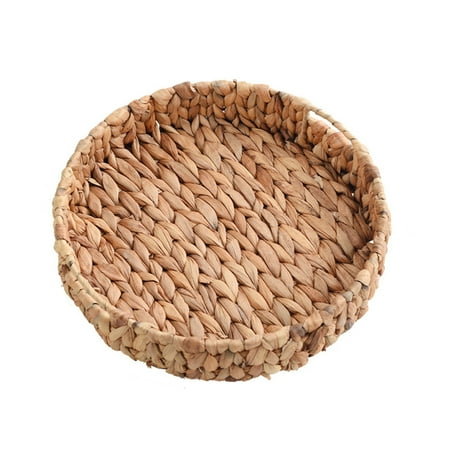 

Hand-Weaving Natural Water Hyacinth Storage Baskets Wicker Serving Trays with Built-in Handles，Open Storage Organizer Serving Basket Perfect for Shelving Units
