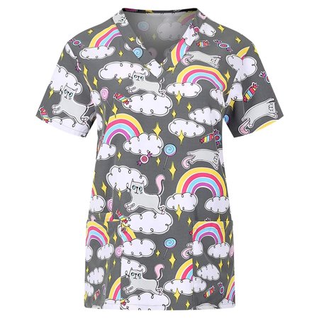 

TOYFUNNY Women Short Sleeve V-Neck Tops with Pockets Working Uniform Workwear Top