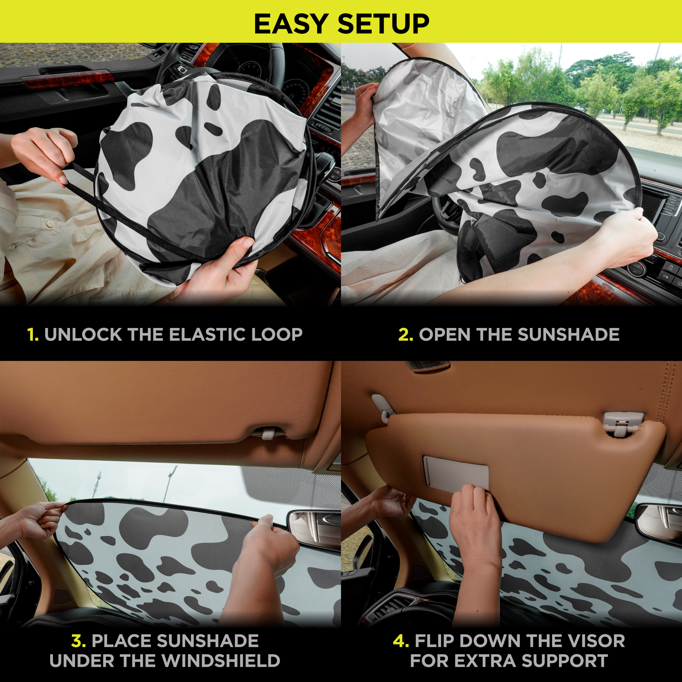 Auto Drive Cow Print Windshield Sunshade, 2-Piece Set photo 5