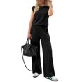 thumbnail image 2 of Stichou Summer 2 Piece Lounge Sets for Women Cap Sleeve Tops Wide Leg Pants 2026 Workout Sets Loose Fit Casual Tracksuit Black L, 2 of 6