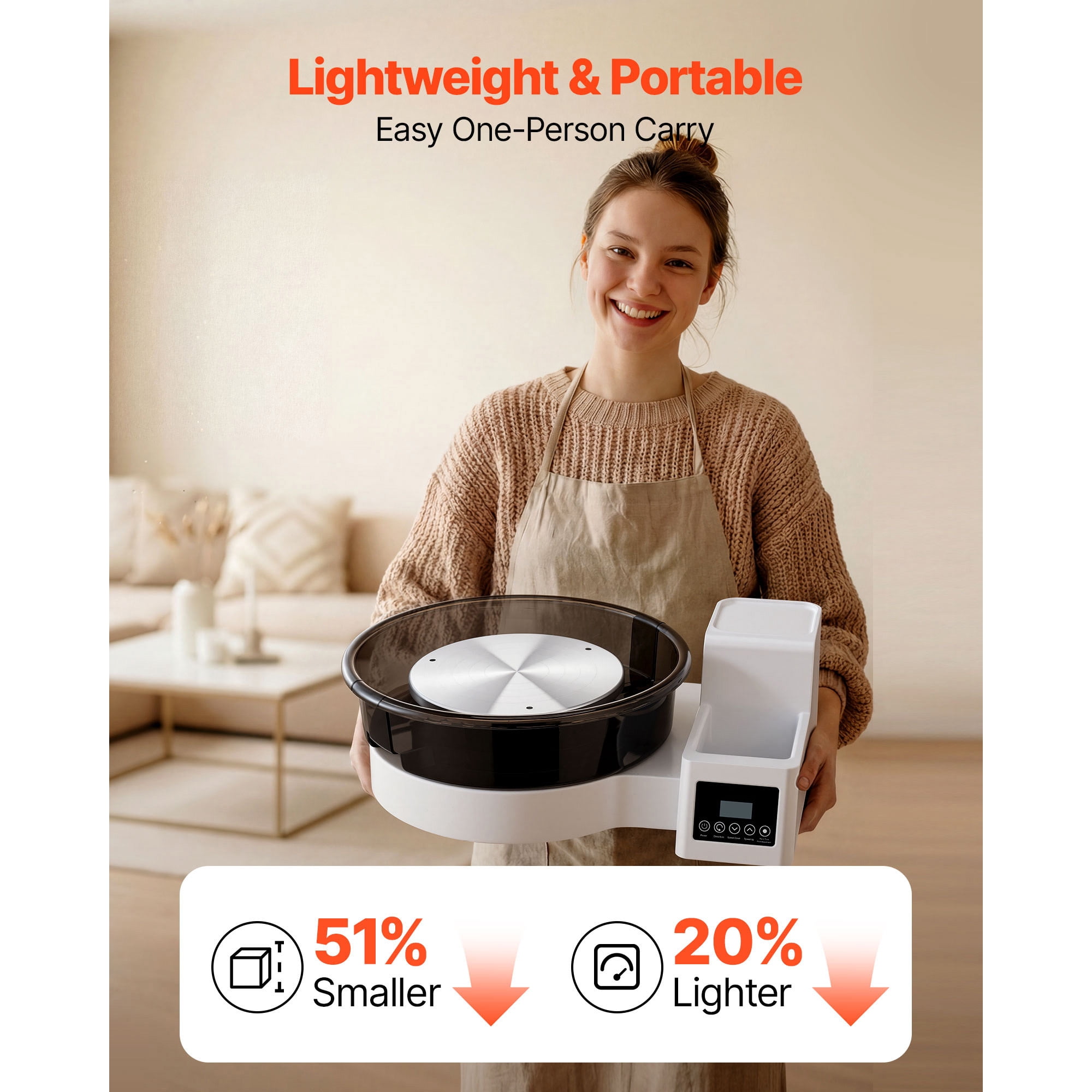 KFFKFF Electric Pottery Wheel for Adults, 14" and 11" Turntables, 450W Tabletop Wheel with Foot Pedal, Adjustable Speed 30-300 RPM, Removable Basin, Ideal for Beginners and DIY Clay Projects, White