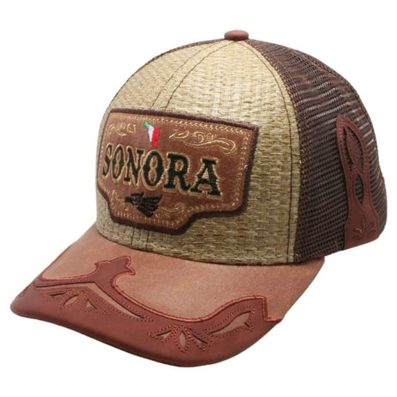 Mexico Sonora State Straw Fablic Trucker Brown Cap Hat