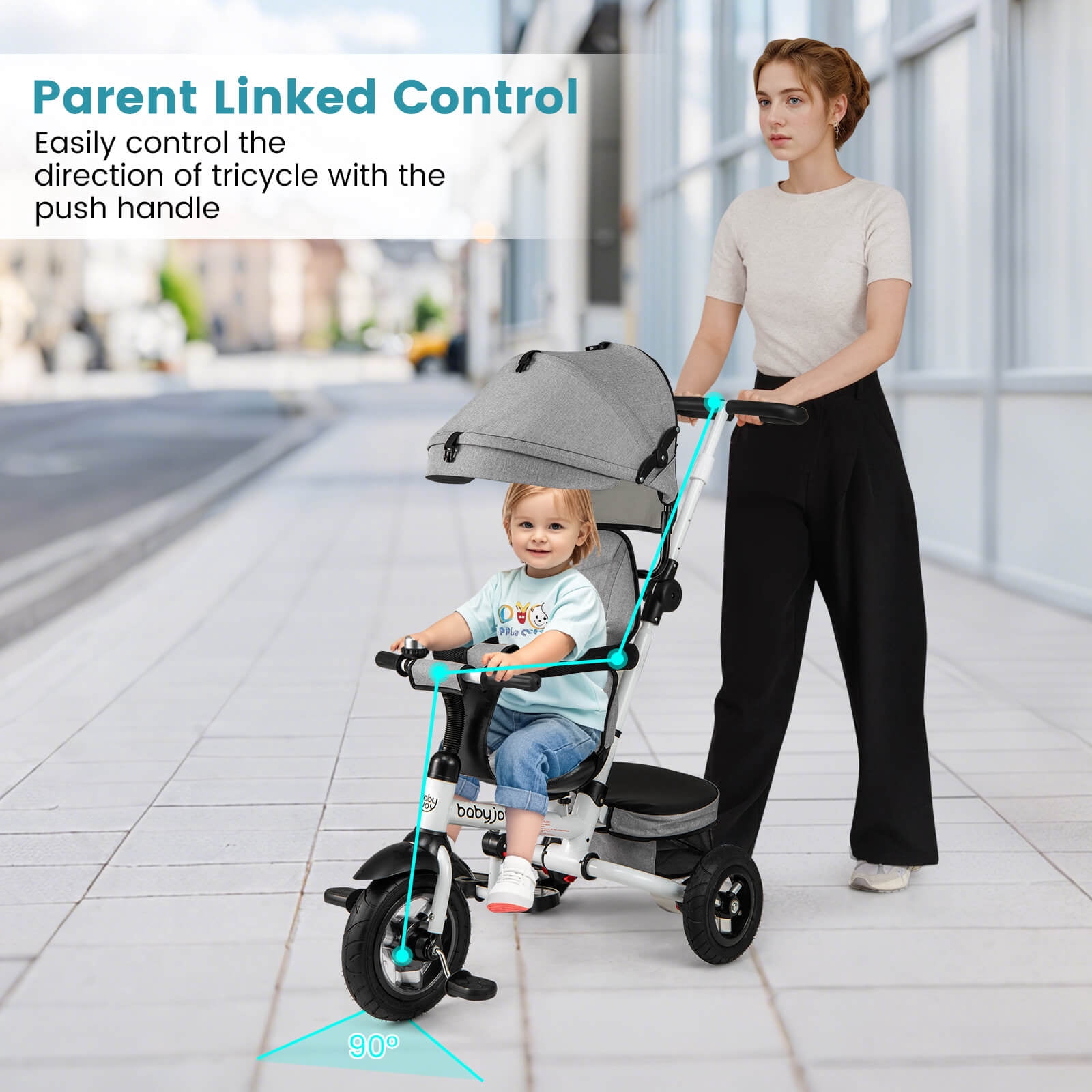 Triciclo Plegable 4 En 1 COSTWAY | Bicicleta Infantil Con Asiento Reversible, Toldo Y Manija Para Niños De 12-60 Meses
