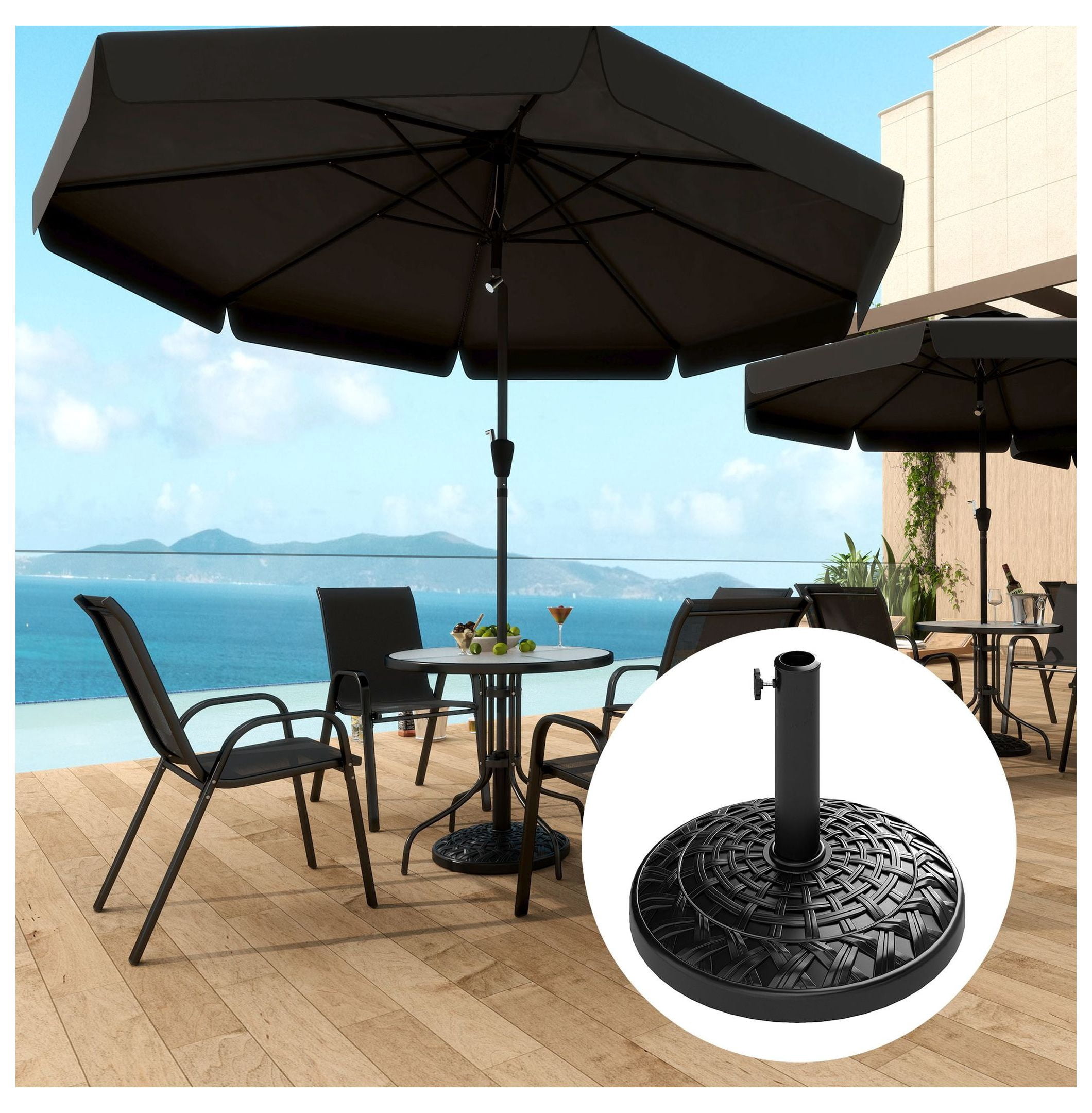 Patio Umbrella Base 26 lbs - Heavy Duty Outdoor Umbrella Stand - 1.5"/1.9" Pole - Round Concrete Holder for Deck, Lawn, Pool - Black