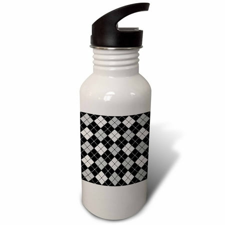 

3dRose Argyle Design Grey Black White Sports Water Bottle 21oz