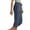 Dark Blue, variant on kaondbfi Women's Fashionable and Casual Solid Color Trousers with Buttons and Elastic Waist Three Quarter Cotton and Linen Trousers