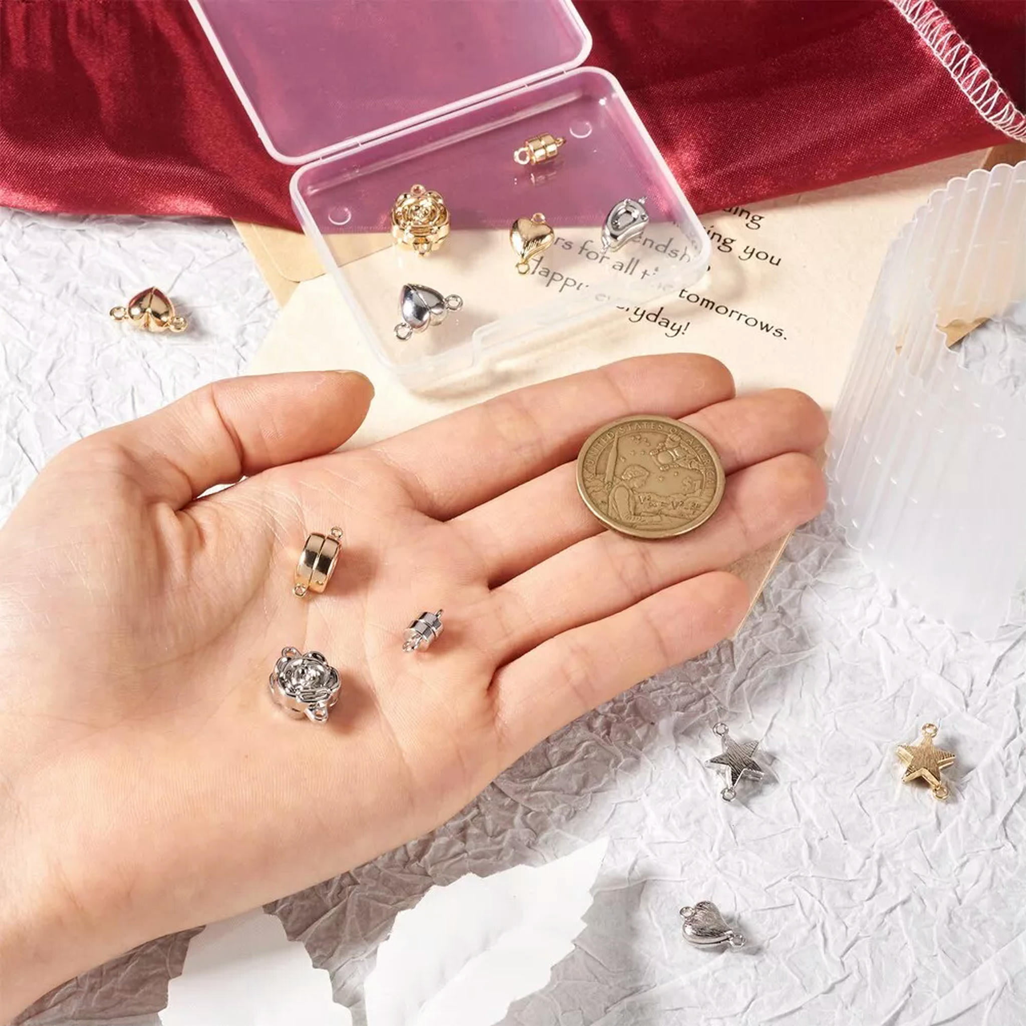 U8MO 12Pcs Brass Column Rose Heart Magnetic Clasps For Jewelry Making Finding 11~18mm