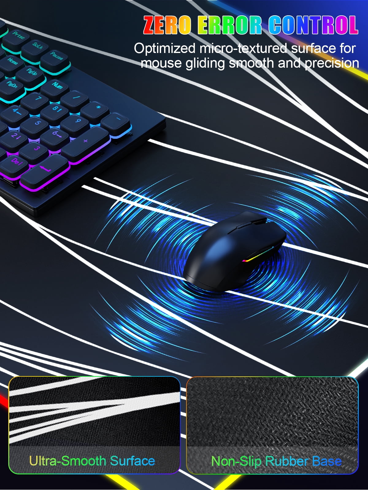 Miroddi Wireless Charging RGB Mouse Pad, 31.5"x15.75" Large Desk Pad Rubber, 15W Fast Charging LED Desk Mat for iPhone Airpods Gaming Home Office