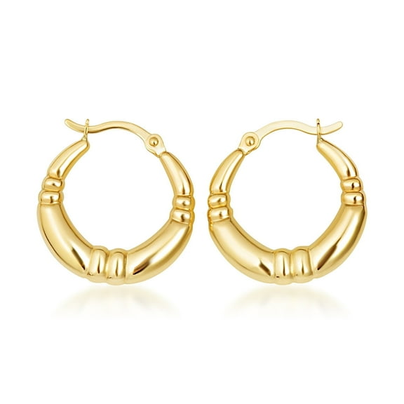 14K Polished Yellow Gold Textured Hoop Earrings