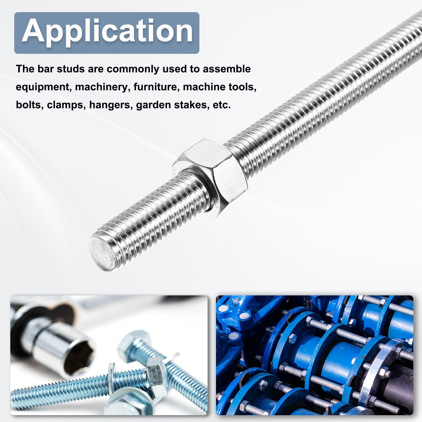 Uxcell Fully Threaded Rod M12 x 250 1.75mm Pitch 304 Stainless Steel With Screw  2Pcs