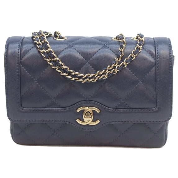 Pre-Owned CHANEL AS5048 Navy Lambskin Matelasse 20 Single Flap Shoulder Bag with Gold Hardware,...