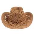 thumbnail image 4 of Hadanceo Men Cowboy Hat Classic Vintage Hollow Out Unisex Curled Edge Wide Brim  Sun Hat Fishing Hat, 4 of 12