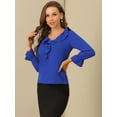thumbnail image 2 of DARING DIVA Women's Ruffle V Neck Chiffon Peasant Blouse L Royal Blue, 2 of 6
