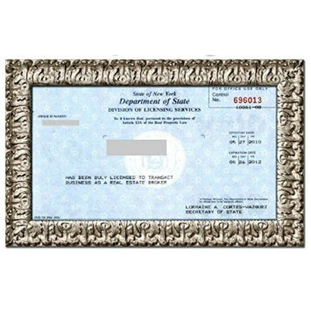 Real Estate License Certificate Wood Frame 8.5 x 5.5 Inches Walmart