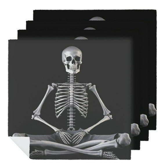 Qinduosi Yoga Skull Skeleton Dinner Napkins Soft Cloth Napkins Printed Table Napkins for Parties Weddings Event  2 PCS