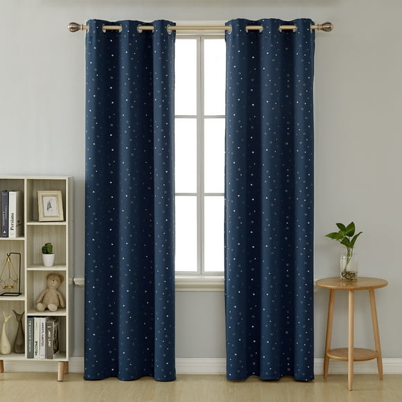 Deconovo Blue Blackout Curtains Thermal Insulated Star Print Grommet Curtains Room Darkening Window Panels for Kids Room Navy Blue 42 x 84 Inches 2 Panels