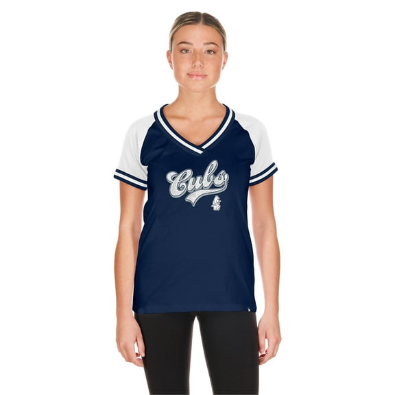 Women's New Era Navy Chicago Cubs Gameday Raglan V-Neck T-Shirt