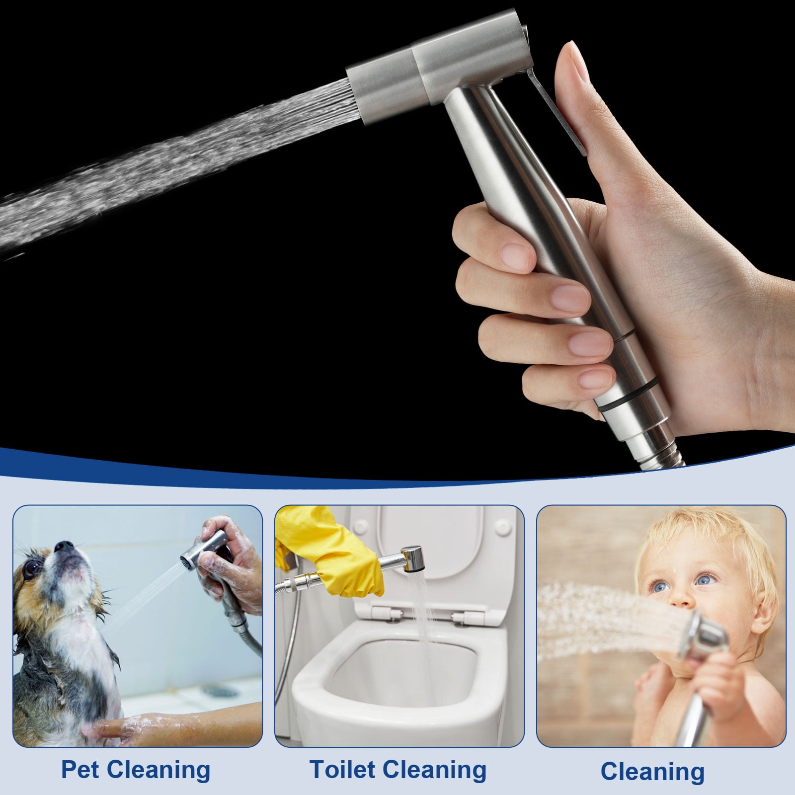 Unique Bargains Handheld Bidet Sprayer Toilet Metal Bathroom Sprayer Kit Black