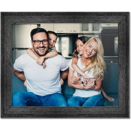 Image of 35X28 Frame Black Barnwood Picture Frame - Modern Photo Frame Includes UV Guard Front Acid Foam Backing Board Hanging Hardware Wood Wall Frames For Family Photos - No Mat