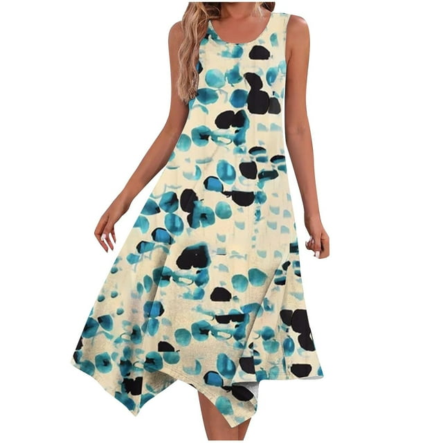 Penkiiy Robe d'Été Décontractée Sans Manches pour Femmes Robe de Plage avec Poches m Bleu