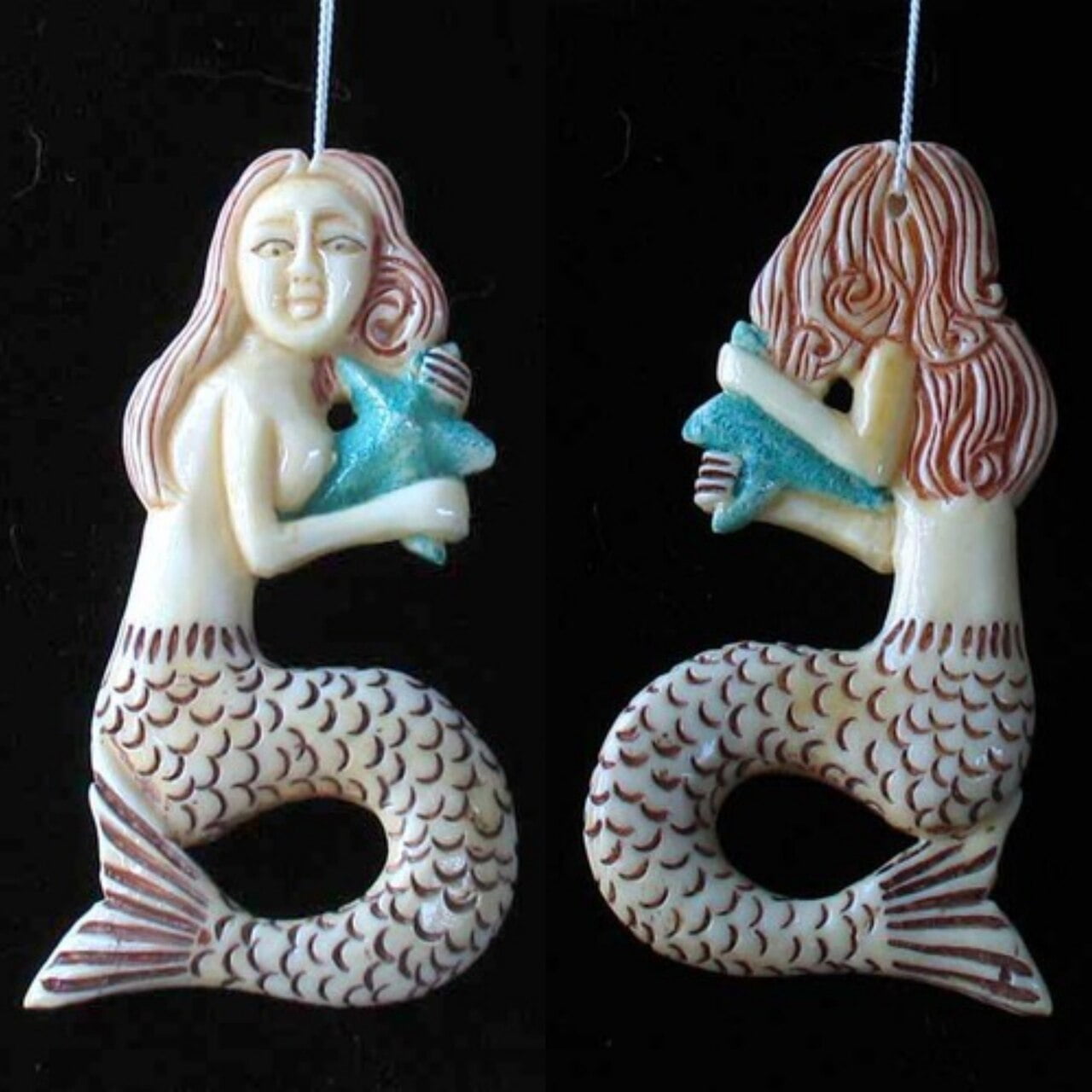 44x23x6mm Splash Hand Carved Mermaid Centerpiece Bead
