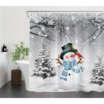 Winter Christmas Shower Curtain for Bathroom Cute Snowman and Pine Tree Snow Forest Cardinal Bathroom Shower Curtain Gray Xmas Shower Curtain Bath Accessories Home Decor with 12 Hooks 72x78 Inches