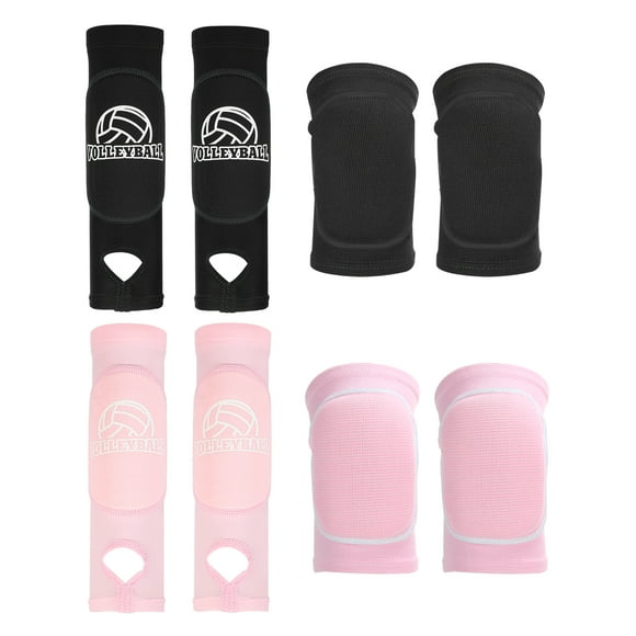 Uxcell 4 Pair 5.3"/5.1" mangas de brazo y rodilleras de voleibol con almohadillas de protección y agujero para el pulgar para adolescentes y mujeres, negro, rosa