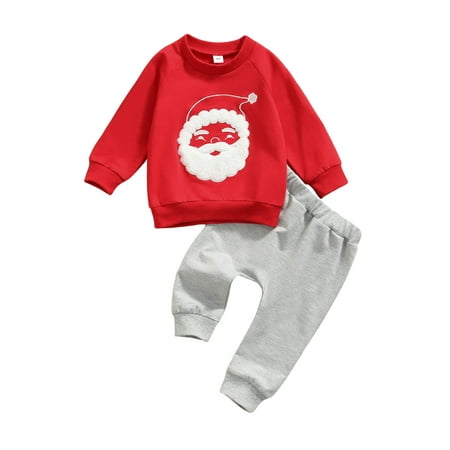 

Ehfomius Children’s 2Pcs Clothes Sets Cute Santa Claus Embroidery Tops and Solid Color Long Pants Outfits for 6Month-4Year Boy Girl
