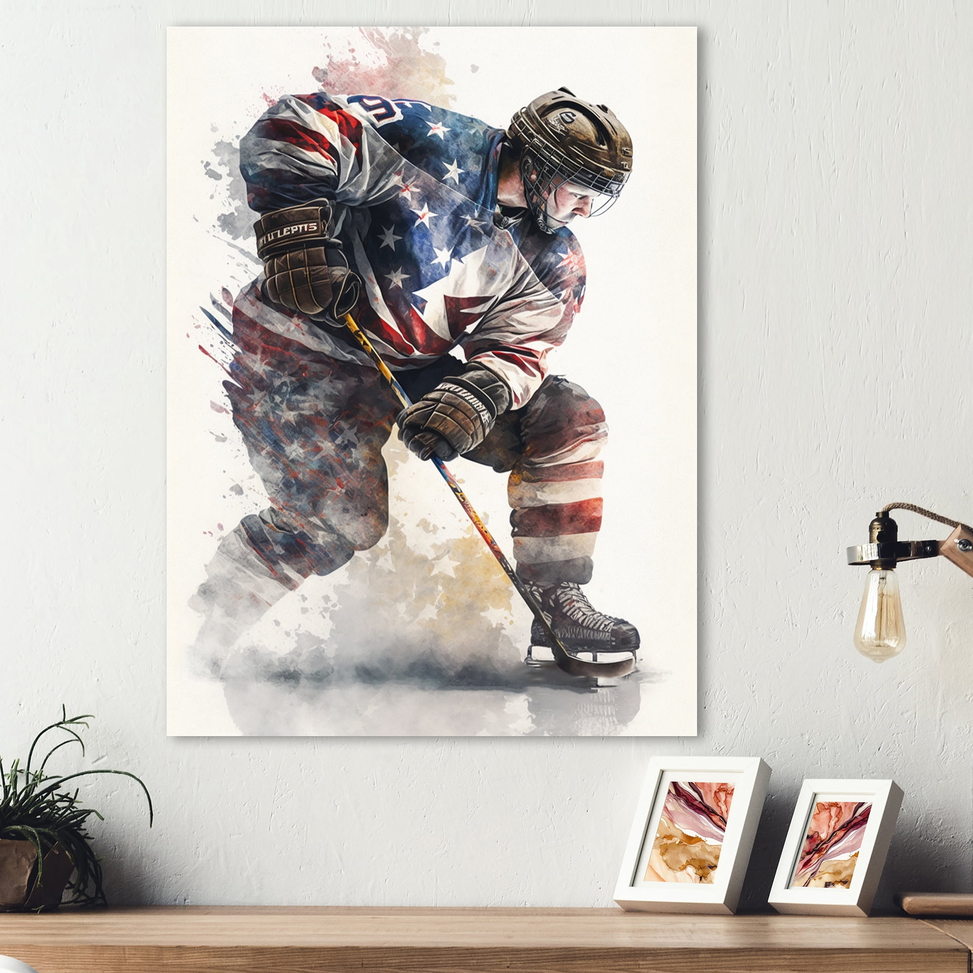 Designart Usa Hockey Player In Action V Canvas Wall Art