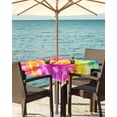 thumbnail image 3 of nqOlkjepod Colorful Boho Outdoor Tablecloth with Umbrella Hole & Zipper, Pink Yellow Blue Green Tie Dye Abstract Art Square Table Cover 60x60 Inch, Dining Waterproof Table Cloth Protector for Patio, 3 of 7