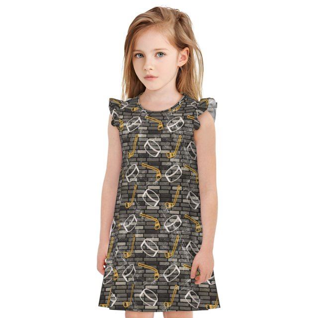 Fotbe Hockey1 Vestido de Dormir para Niñas de 3 a 10 Años, Mangas Cortas, Estilo Princesa, Pijama Camisón con Mangas Voladas-Large