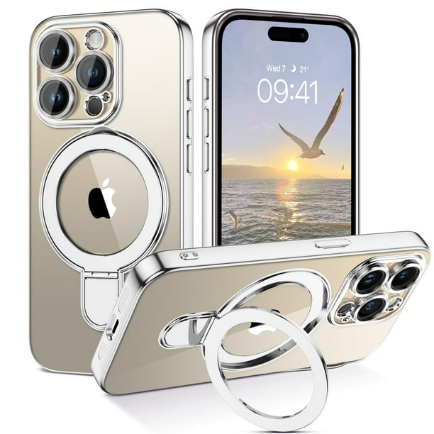 Funda para teléfono móvil GUAGUA para iPhone 15 Pro de 6.1 pulgadas, soporte magnético, plata