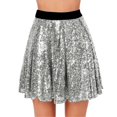 thumbnail image 3 of Women's Fashion High Waist Pleated Solid Color Short Skirt Loose Sequin Skirt High Waist Pencil Skirt A Line Mini Skirt Daily-Wear Flowy Shiny Glitter Mini Short Skirts Club Party Silver XXL, 3 of 7