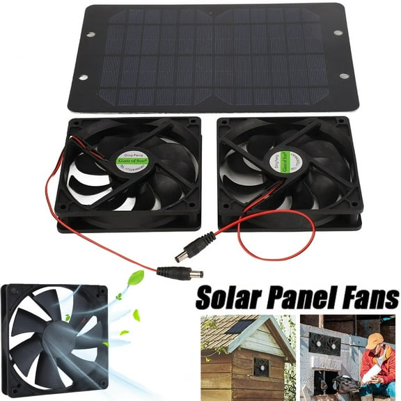 LASIEYO Dual Solar Panel Fan Kit, Portable Solar Exhaust Fan Waterproof Solar Powered Fan for Chicken Coop Greenhouse Pet House Outside