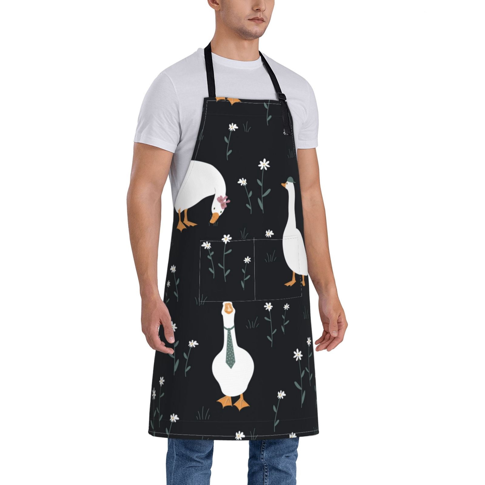 Kdxio Fashionable Goose Apron with Pockets Adjustable Kitchen Aprons for Men Women Waterproof Aprons for Cooking,Drawing,Crafting, Baking Household Cleaning