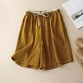 thumbnail image 2 of Yubnlvae Elastic Waist Cotton-Linen Wide Leg Pants - 2025 Summer Casual Shorts (Loose Fit, Five-Point Tie Detail) Yellow 3XL, 2 of 3